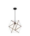Dope Black Geometric Art Deco Pendant Light With Wood Accents Modern Industrial Hanging Fixture for Dining Room or Kitchen Island