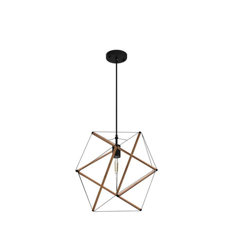 Dope Black Geometric Art Deco Pendant Light With Wood Accents Modern Industrial Hanging Fixture for Dining Room or Kitchen Island