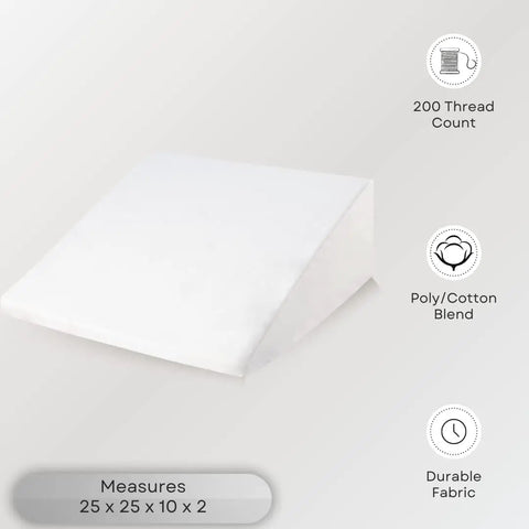 Standard No Worries Zip Wedge Pillow Cover Made With A Comfy Cotton Polyester Blend Delivers Heavy Duty Dust Defense For Side Sleepers Chasing Clean Sheets Daily in white, measures 25 x 25 x 10 x 2.