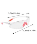Four Pack Real Deal Fogless Safety Glasses With Thick Padding And Rounded Edges Windproof Splash Goggles in clear with red accents.