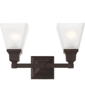 Mission Style Two Light Bath Light in Polished Nickel with Transitional Steel Design on white background