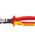 Insulated High Leverage Diagonal Cutters 8 Inch with red and yellow grip, pro-grade pliers for electricians and techs, side view