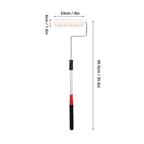 Premium 9 Inch Paint Roller Kit With Flex Telescoping Pole For Walls And Ceilings with measurements shown.