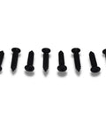 Eight Pack T15 Torx Oval Head Screws Measuring Number 8 X Three Quarter Inch In Sleek Black Coating arranged in a line.