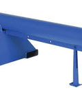 Rock Solid 24 Inch Fork Attachment For Telescoping Lift Boom 3000 Lb Capacity Heavy Duty Hydraulic Loader in blue with hooks and mounting arm.