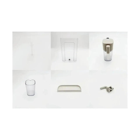 Leak Proof Milk Tank Kit For Nespresso F111 EN500 Coffee Machine showing components: water tank cover, milk pipe, milk cup cushion.