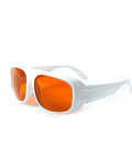 Top Shelf Heavy Duty Laser Safety Glasses Shielding Eyes From 532 Nanometer And 1064 Nanometer Beams With High Optical Density Rating For Lab And Workshop Use Straight Up Badass Eye Protection with orange lenses.