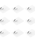9 Heavy Duty Self Adhesive Hooks 50 Pack Waterproof Shower Wall Mounts No Drill Damage Free positioned on clear backing.