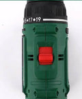 Beefy 21V Rechargeable Cordless Hand Drill Kit Featuring Dual Speed Gears, showing ergonomic handle and gear selector.