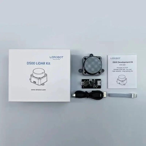 D500 Outdoor Lidar Kit For SLAM Navigation DTOF Scanning Laser Radar Sensor With ROS1 ROS2 Support components laid on table