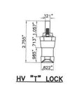 Heavy Duty T Handle Hurricane Shutter Lock For Accordion Centerfold Windows White Matched Key Hardware dimensions and design illustration.