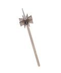 Front view of Plum Blossom onion cutter with stainless steel star-blade head on a metal handle