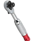 Compact Socket Wrench Set Featuring 72 Tooth Quick Swing Ratchet, chrome finish, designed for tight engine bays with rubber grip.