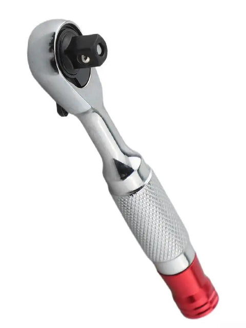 Compact Socket Wrench Set Featuring 72 Tooth Quick Swing Ratchet, chrome finish, designed for tight engine bays with rubber grip.