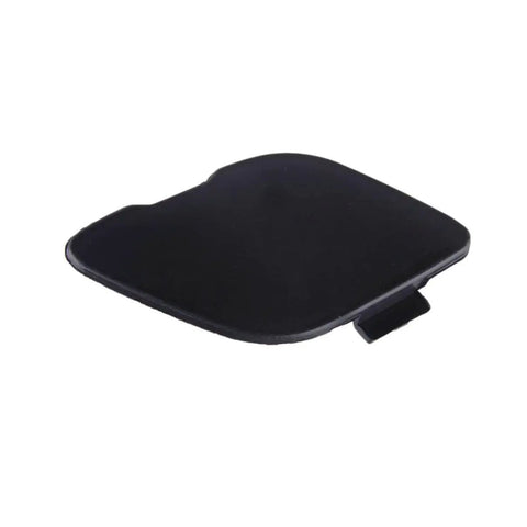 Front Right Bumper Tow Hook Eye Cap Cover Replacement for Toyota Yaris 2017 to 2020 and Scion iA, black plastic, angled view