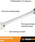 Image of a single wrench from the Ratcheting Wrench Set 13 Piece 12 Point SAE Tools For Mechanics With 72 Tooth Box End And Off Corner Loading.