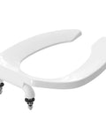 Elongated Open Front Toilet Seat With Thickened Material That Never Loosens White 18.5 Inch with stainless steel hinges