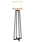 Tall 62 Inch Floor Lamp With Black Metal Base, White Fabric Drum Shade And 9W LED Bulb for modern living room ambiance
