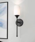 Hardwired Satin Brass Wall Sconce With Cylinder Glass Shade For Bathroom Vanity Classic Transitional Fixture with white glass