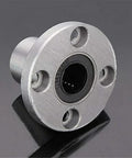 Front view of silver LMF6UU flange bearing with four mounting holes and 6mm bore.