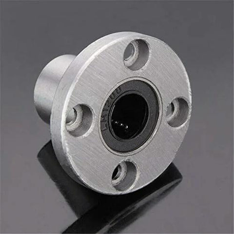 Front view of silver LMF6UU flange bearing with four mounting holes and 6mm bore.
