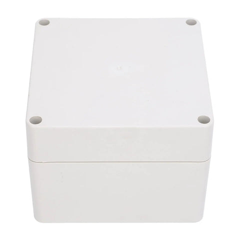 Front view of IP65 Waterproof ABS Electrical Enclosure Box 120x120x90mm Rustproof Junction Box with concealed mounting holes.