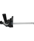 Rock Solid Tablesaw Miter Gauge Featuring Positive Stops And Heavy Duty Die Cast Zinc Alloy Rail For Bangin Accuracy On Standard 3/4 X 3/8 Workbench Slots Max At 90 Degrees side view showing adjustable arm and angle dial.