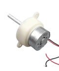 DC geared motor with white plastic gear housing and metal body; 6V, 5RPM, 18mm shaft with red and black wires