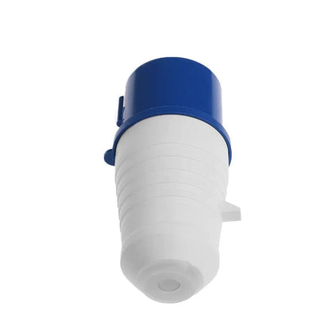 Tough As Nails 32A Industrial Three Pin Plug Built For Rough Job Sites featuring blue top and white body for secure power delivery.