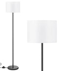 Black metal floor lamp with white fabric shade, 60-inch tall, foot pedal switch; bulb not included