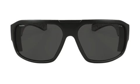 Floating Eyewear Mega Bomb Polarized Safety Sunglasses in Matte Black Frame with Smoke Lens ANSI Z87 Plus Certified front view