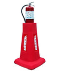 Shop Ready Heavy Duty Hdpe Fire Extinguisher Stand With Quick Glide Wheels holding a fire extinguisher securely in a red plastic base.