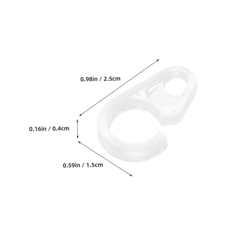 Close-up of a single hook from a 40 Pack Plastic Curtain Hooks for Shower and Window Drapery, showing dimensions.