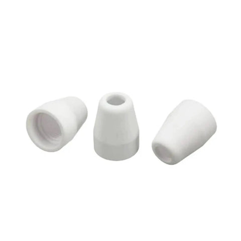 Solid Pack Of 50 Pieces Plasma Cutter Consumable Electrodes Tips And Nozzles Fits Cut40 Cut50 Lgk40 for cutting, three white ceramic nozzles.