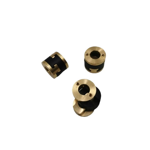 Upgrade Your 3d Printer With Solid V-Core 3.1 Z Axis Lead Screw Decoupler Oldham Coupling Kit Featuring Durable Design And Perfect Fit For Smooth Vertical Movements On Any Precision Machine Build Today., brass and black Oldham couplings shown from three angles