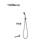 CUTPOIY Shower Set, Wall Bathroom Shower Mixers, Black Golden Brass Rainfall Concealed Shower System Embedded Box Mixer Valve, 16 Inch-A with chrome finish and handheld shower.