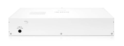 Back view of Instant On 1930 Eight Port Gigabit Smart Managed Switch, showing power input and fanless design, ideal for small businesses.
