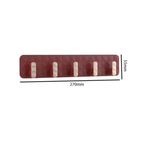 Heavy Duty No Drill Wall Coat Hooks Frosted Nordic Look Strong Grip Adhesive Sturdy Holder with five hooks, 270mm long.