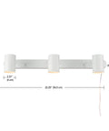 Three Light Plug In Track Lighting With Adjustable Heads In Matte White 22 Inch Length, 15 Foot Cord, Wall Mounted Dimensions