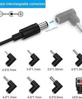 Multiple interchangeable connectors for 12V DC charger, showing various sizes and types for versatile device compatibility.