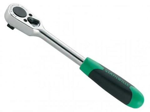 Half Inch Square Drive Reversible Ratchet With 36-Tooth Precision, Chrome Alloy Steel Build, Chrome Plated Finish, Two Component Handle
