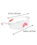 Rugged 4 Piece Set Of Anti Fog Safety Glasses Featuring Rock Solid Polycarbonate Shields and Soft Silicone Gaskets For Heavy Duty Workshop Protection. Clear eyewear with pink accents. Size 5.7 x 5.8 inches.