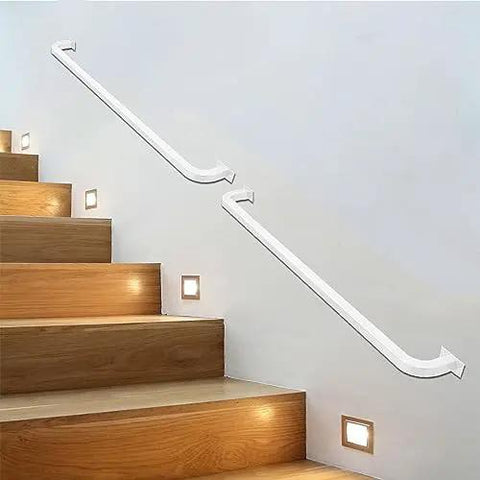 Custom Adjustable Galvanized Iron Stair Railing And Wall Mounted Handrail With Non Slip Grip For Indoor Outdoor Steps Built Like A Tank Heavy Duty Safety Grab Bar To Step Up Your House Setup on wooden stairs with lights.