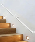 Top Shelf Galvanized Steel Stair Railing With Non Slip Grip Wall Mounted Handrail Custom Cut Length For Indoor Outdoor Steps Rock Solid Safety Banister Straight Up Home Upgrade on wooden stairs with lights.