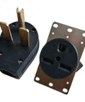 Heavy Duty Flush Mount Power Receptacle Nema 6 30R 30 Amp Straight Blade Outlet with brass contacts and black nylon shell.