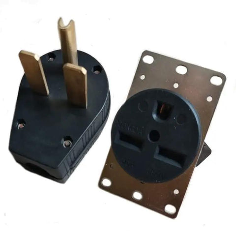 Heavy Duty Flush Mount Power Receptacle Nema 6 30R 30 Amp Straight Blade Outlet with brass contacts and black nylon shell.