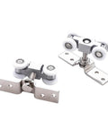 Slick Four Wheel Metal Sliding Track Pocket Door Roller Kit with hanger ball bearing pulleys featuring mute design for quiet operation.