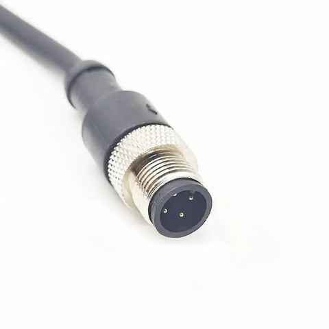 M12 4 Pin A Code Male To Female Connector Cable 1 Meter Waterproof IP67 with gold plated contacts, close-up view