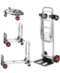 Aluminum folding hand trucks, set of 4 with red wheels in different configurations