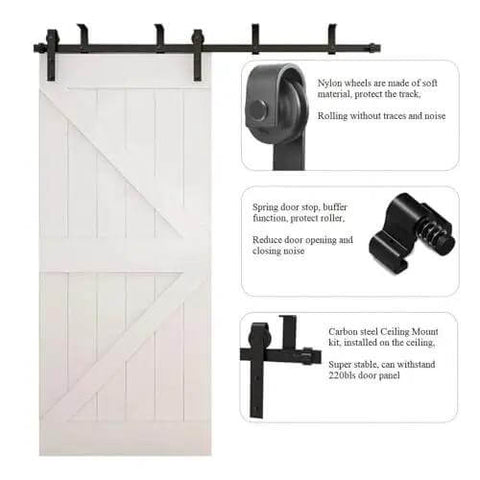 Image of Four To Thirteen Feet Ceiling Mounted Barn Door Sliding Hardware Kit with anti rust rails and carbon steel rollers side view